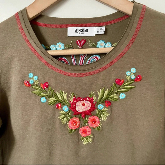 Moschino Jeans Vintage Y2K Floral Embroidered Long Sleeve Top - Picture 6 of 8